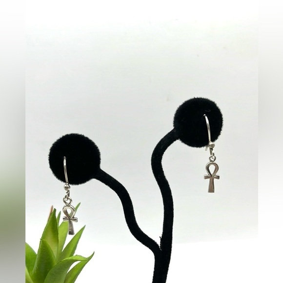Ankh Symbol Earrings Vintage Dangle  Key of Life 925 Sterling Silver - Picture 4 of 11